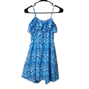 1775 Blue Chevron Off the Shoulder Dress
